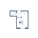 Студия, 27.7 м², жилая: 16.1 м², кухня: 4.2 м²