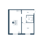 1-комнатная, 53.6 м²