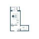 1-комнатная, 27.5 м², жилая: 25.9 м², кухня: 3.9 м²