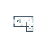 1-комнатная, 29.8 м², жилая: 23.5 м², кухня: 6.3 м²