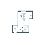 Студия, 33 м², жилая: 26.7 м², кухня: 6.3 м²