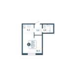 1-комнатная, 27.7 м², жилая: 23.5 м², кухня: 4.2 м²