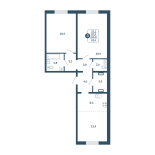 3-комнатная, 83.4 м², жилая: 53.2 м², кухня: 8.3 м²